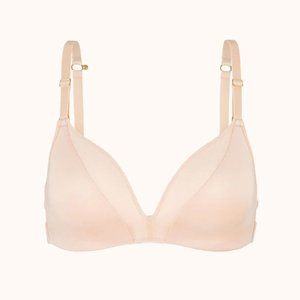 New NWT Lively The All-Day Deep V No-Wire Toasted Almond Bra Women's Size 32DD
